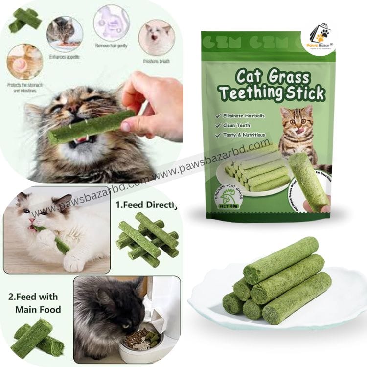 Cat Grass 6pcs Teething Stick set with Chicken Flavor for Pet Cat (30g)