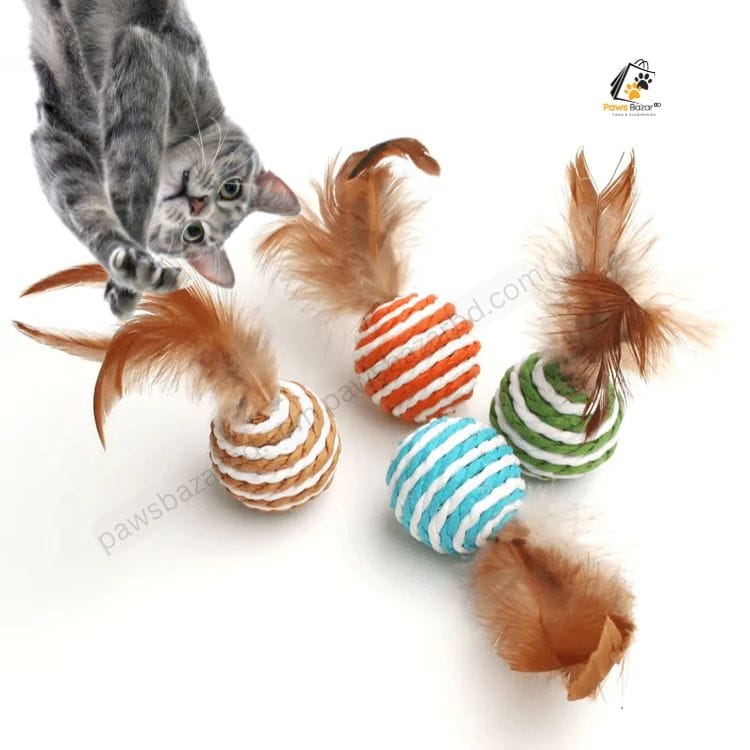 Cat playing jute Toy Ball with Feather Sisal Ball